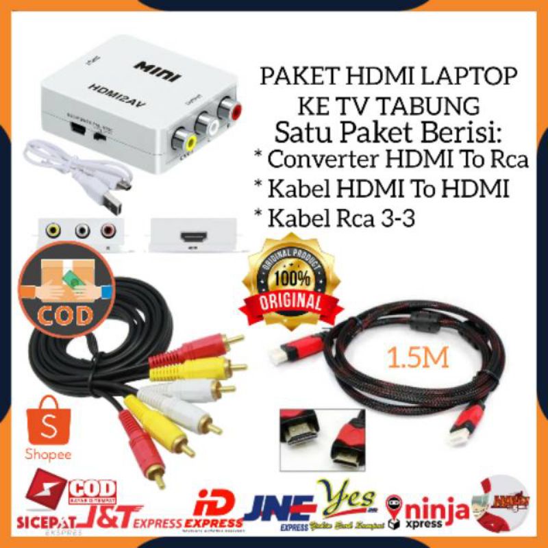 [COD] PAKET HDMI UNTUK LAPTOP KE TV TABUNG CONVERTER HDMI TO AV