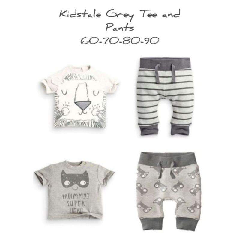 Kids tale grey set tee and pants/ set baju bayi Kidstale/kaos kids tale