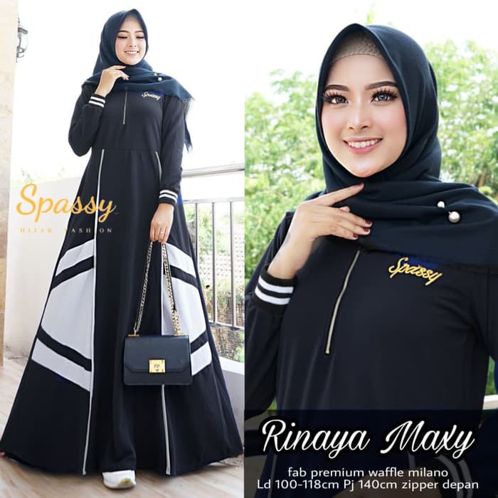 RINAYA BAJU TERUSAN DRESS MAXY GAMIS JUMBO WAFLE MILANO LD 110-118 XL-XXXL ORI SPASSY