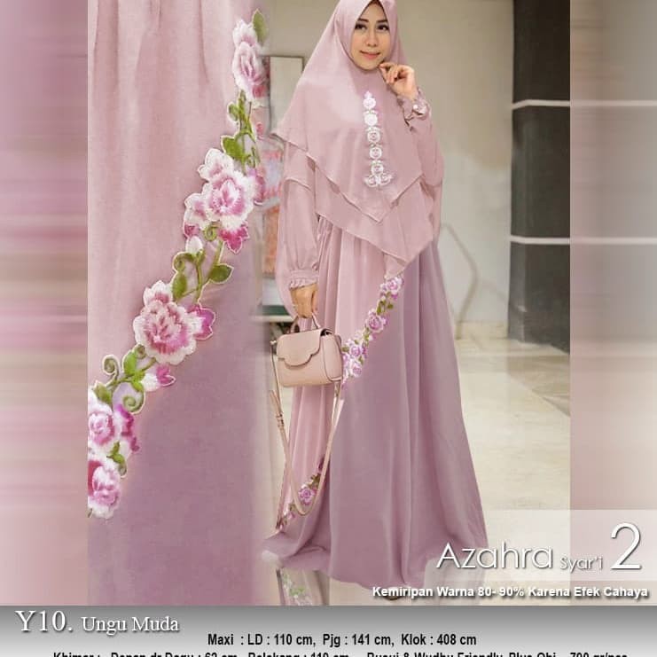 SMARTDN Super Sale gamis azahra syari ungu muda baju muslim pesta mewah ceruti xl