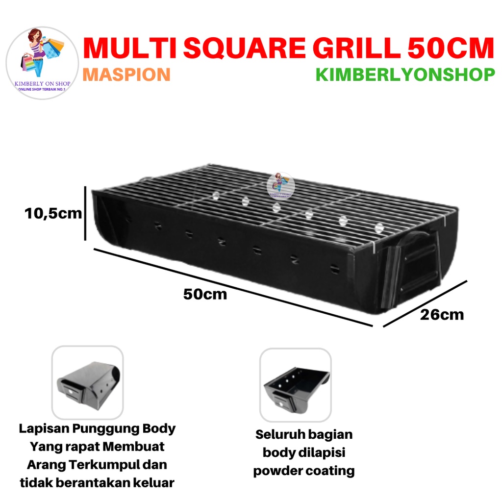 Alat Bakar BBQ Panggangan Portable Multi Square Grill 50 cm Maspion