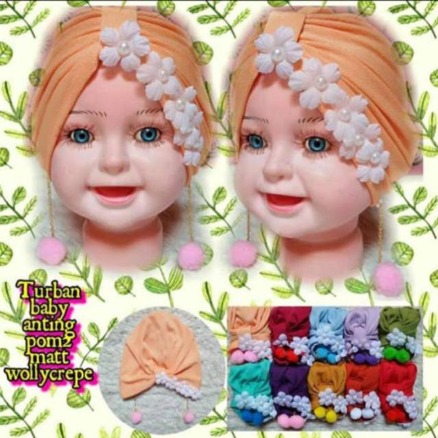 Turban Bungga Lia Pom-pom | Turban Anak | Turban Bayi | Turban Lucu | Alus Collction | BISA C.O.D