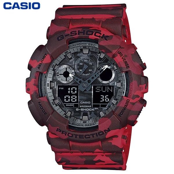 JAM TANGAN PRIA CASIO G-SHOCK GA-100CM-4A ORIGINAL - GSHOCK GA100CM KAMUFLASE MERAH