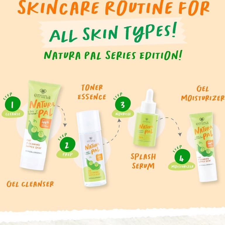 Emina Natura Pal Series Face Wash Toner Serum Moisturizer / Perawatan Wajah Sensitif Pea Extract 20ML 40ML 100ML