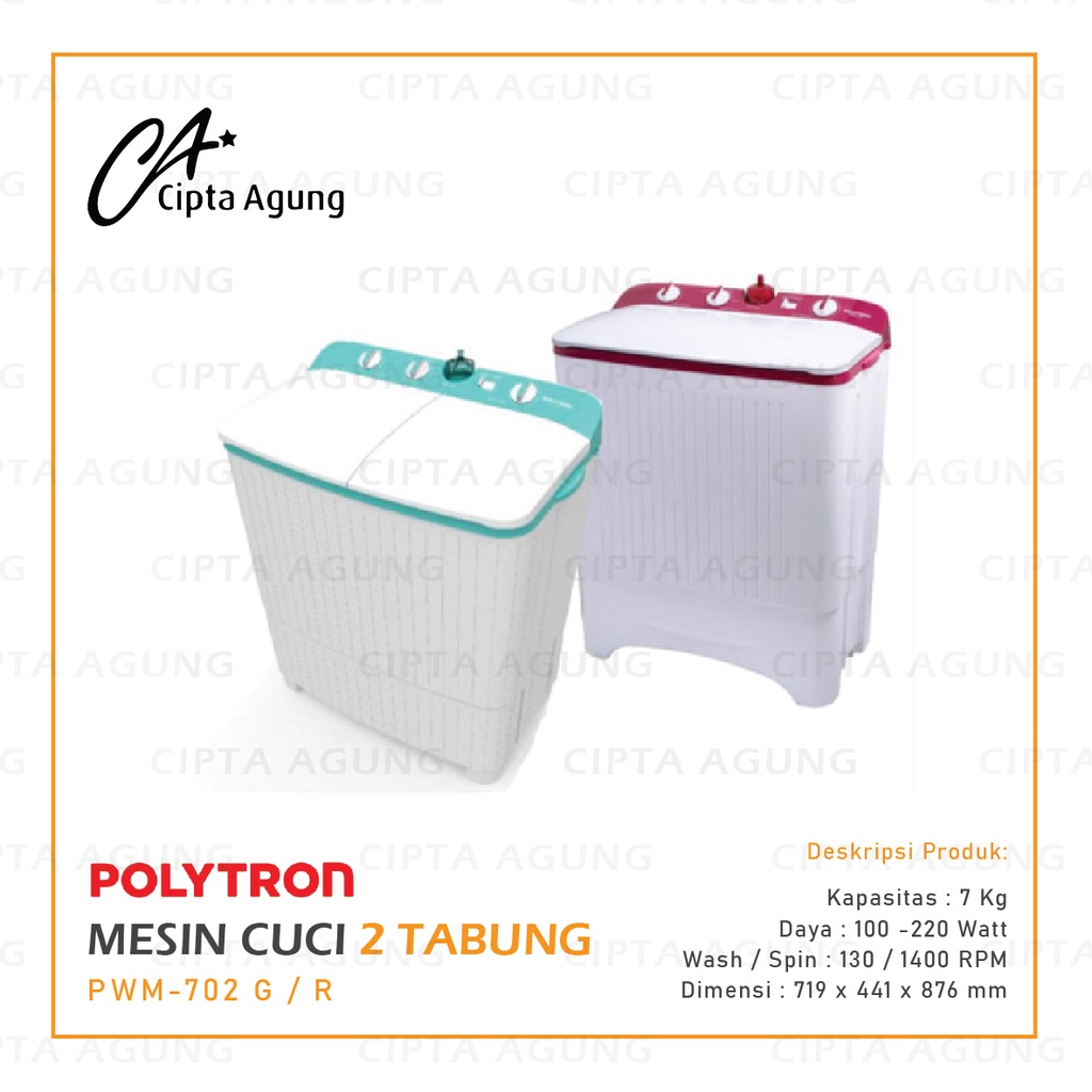 MESIN CUCI 2 TABUNG 7 KG POLYTRON PWM-702 PWM702 PWM 702 [BDG]