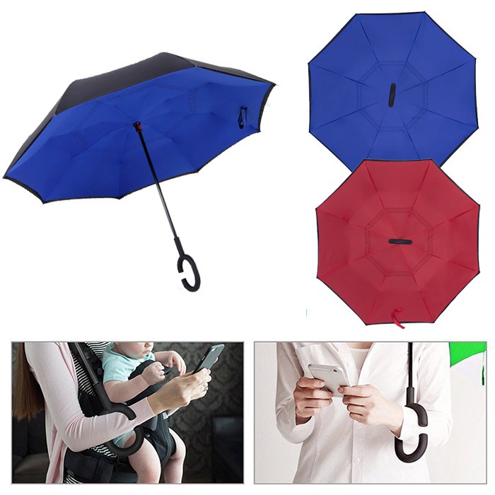 PAYUNG JUMBO KAZBRELLA TERBALIK GAGANG C 2 LAPIS REVERSE UMBRELLA MOTIF 3D MODEL LIPAT TOMBOL PENCE