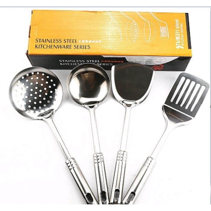 [BISA COD] PROMO Spatula Set Stainless Isi 4 Bahan Tebal Kuat Kualitas Terjamin Sutil Sodet Irus Set Peralatan Masak Dapur Set Murah Terjangkau