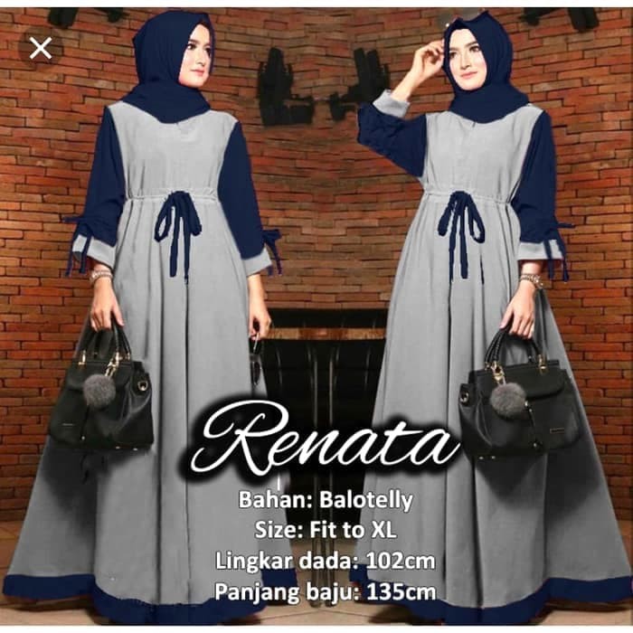 Renata Dress muslim/Busui Resleting Depan/Tanpa Hijab/bisa Cod-2