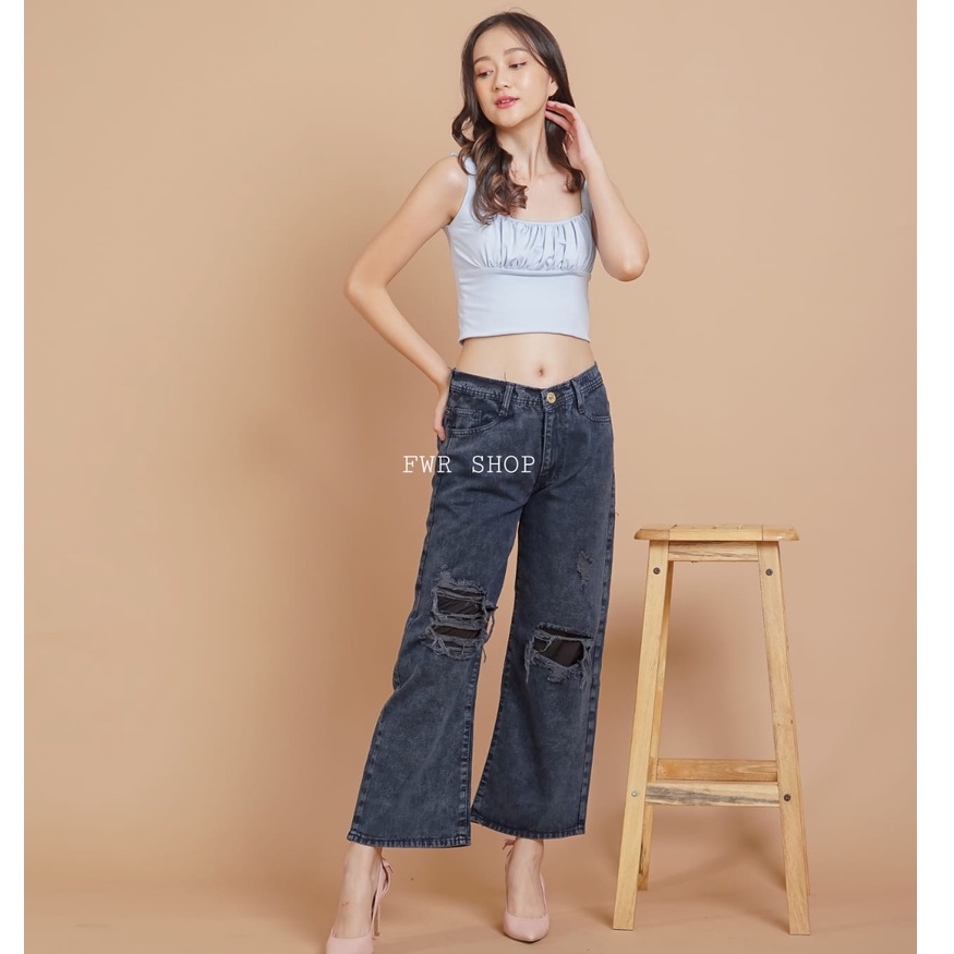 FWR - CELANA KULOT JEANS  RIPPED FURING 11398