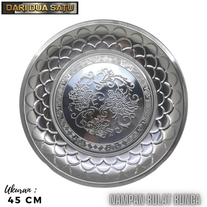 Nampan Bulat Baki Stainless Bunga 45 cm