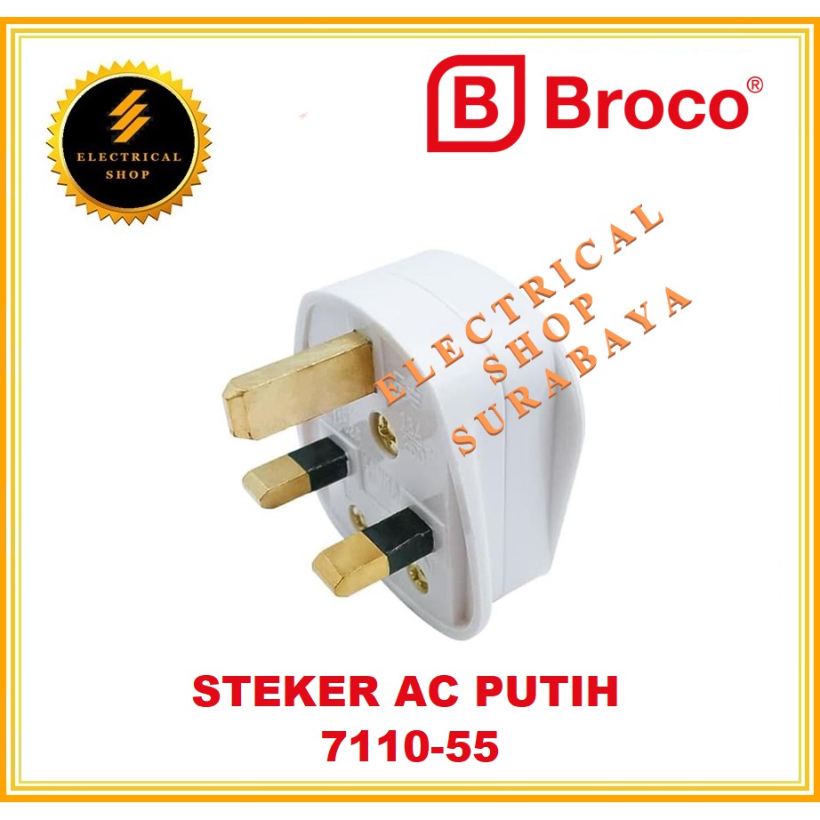 BROCO STEKER AC PUTIH 7110 (HARGA GROSIR) COLOKAN KAKI 3 TIGA ARDE WHITE 711055 ORIGINAL PROMO MURAH