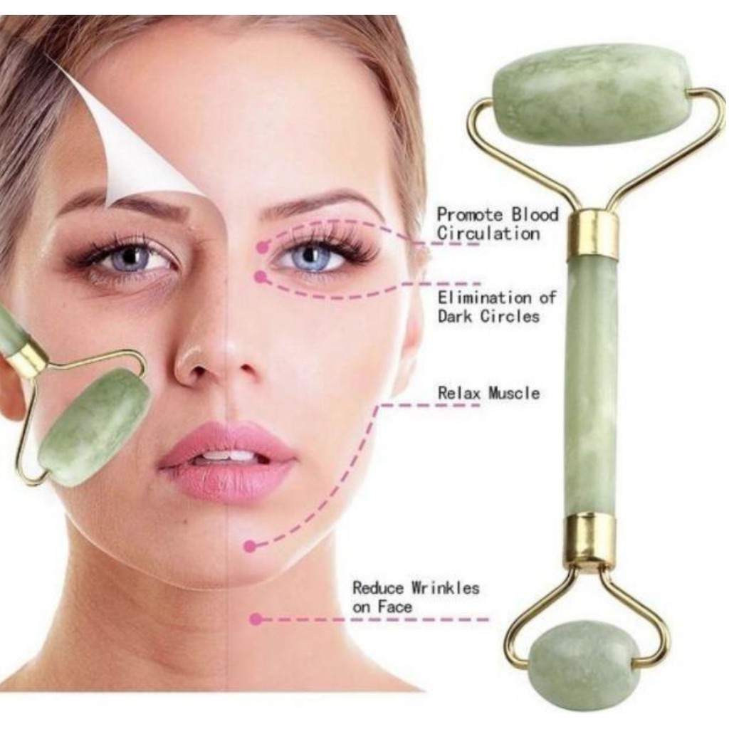 Jade Roller Alat Pijat Wajah Double Head Facial Massage Slimming Neck Face Massage Perawat wajah