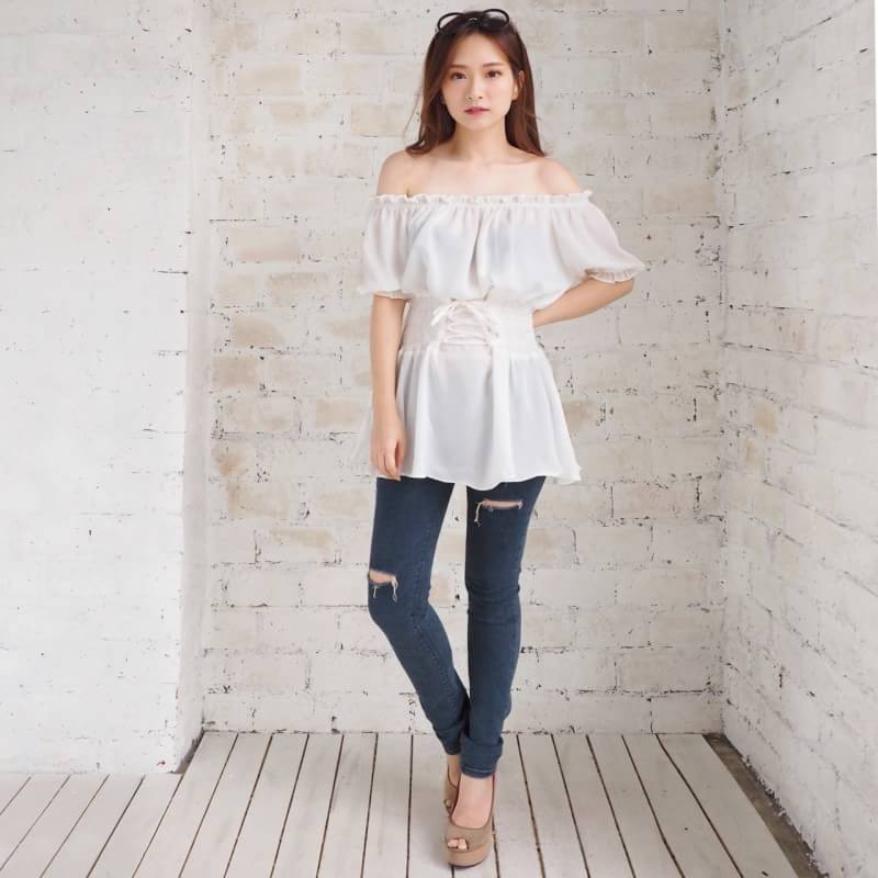 TJ114 - LINDT TOP / Atasan Wanita Baju Pesta Warna Putih Sabrina Top / Atasan Sabrina Putih