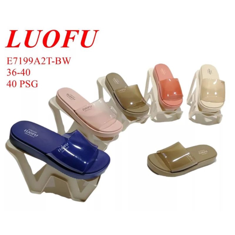 Sandal selop luofu E7199A2T-BW Import Sandal karet wanita Luofu original kekinian