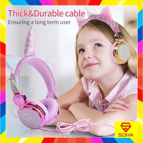 HGM-012 SOHA Headset Cute Unicorn SWAROVSKI DIAMOND Kabel Headphone + Microphone Earphone Music