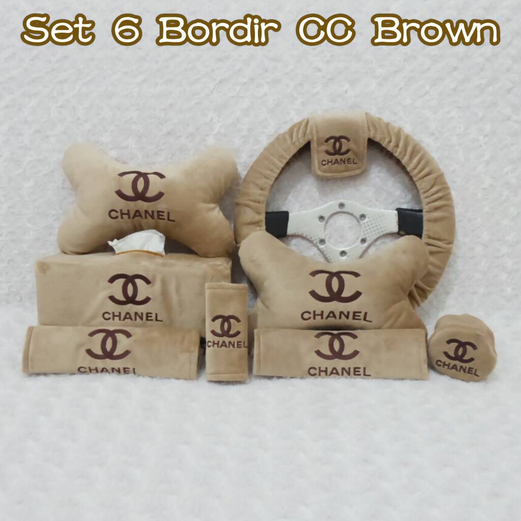 bantal mobil Set 6 Bordir Coklat