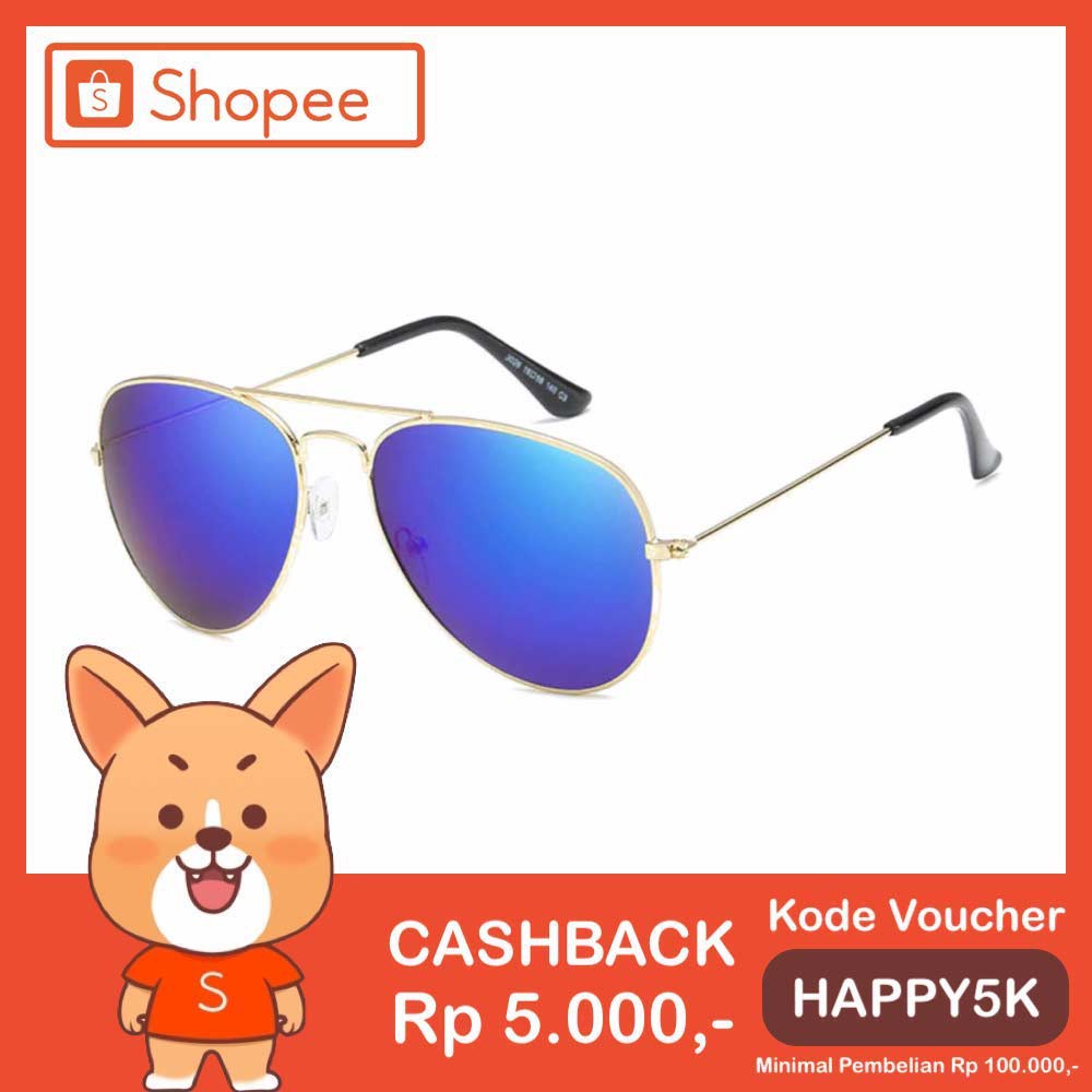 Anti UV Pilot Sunglasses [ Blue Gold ] Pria dan Wanita - BKK