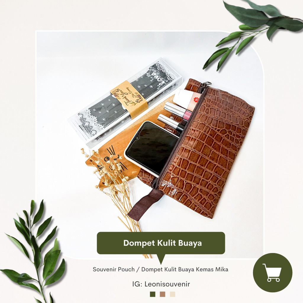 Souvenir Dompet / Pouch Kulit Buaya Kemas Mika