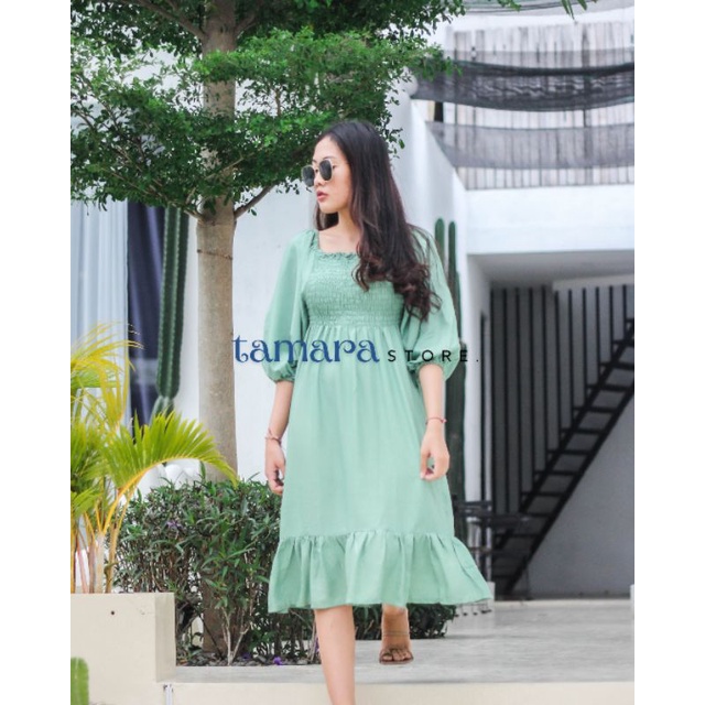 LALA RUFLE DRESS POLOS LILY MIDI DRES