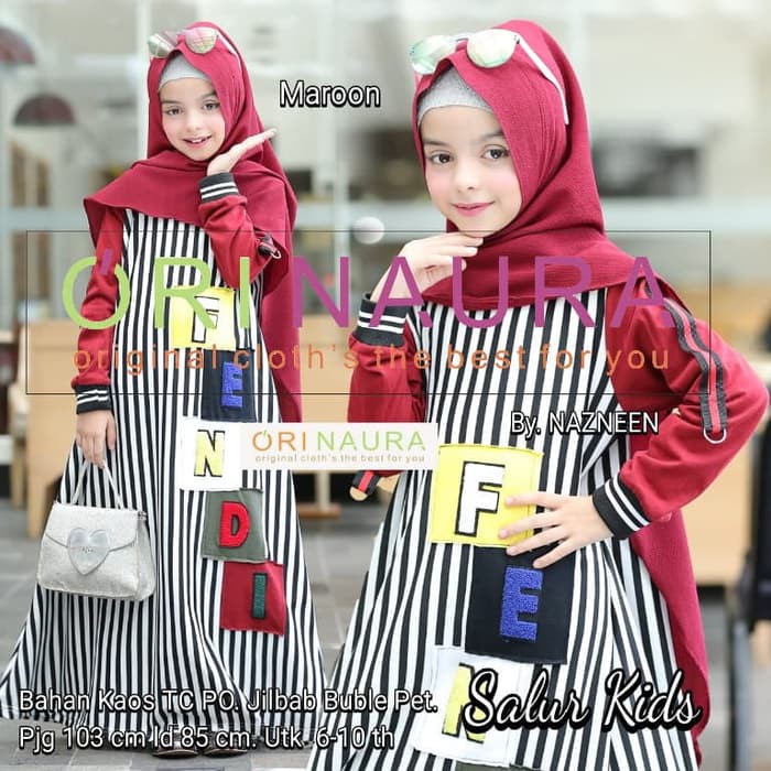 Gamis + Khimar Salur Kids Set Syar'i Ori Naura Material Kaos TC