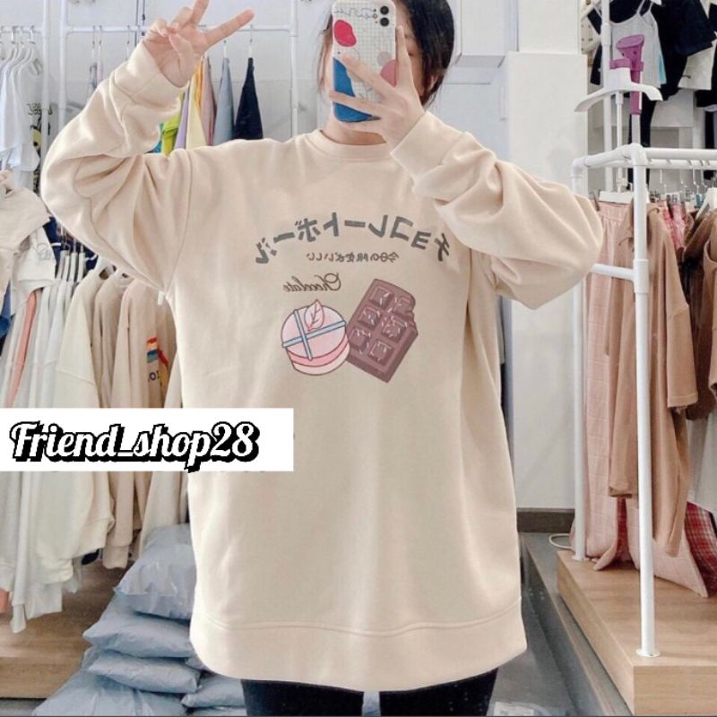 chocolate Sweater Basic Oblong Oversize Big size L.XL.XXL - Sweater Crewneck Wanita | style Korea Sweatshirt