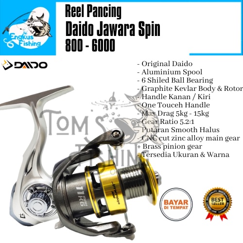 Reel Pancing Daido Jawara 800 - 6000 (6 Bearing) Aluminium Spool Murah - Engkus Fishing