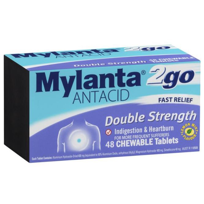 Mylanta 2go Double Strength Chew Antacid Tablets 48 Pack READY