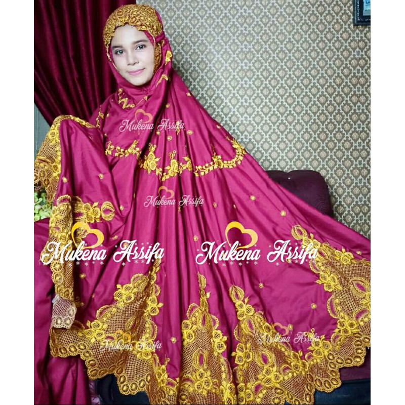 Mukena bordir padang bukittinggi jumbo maroon gold