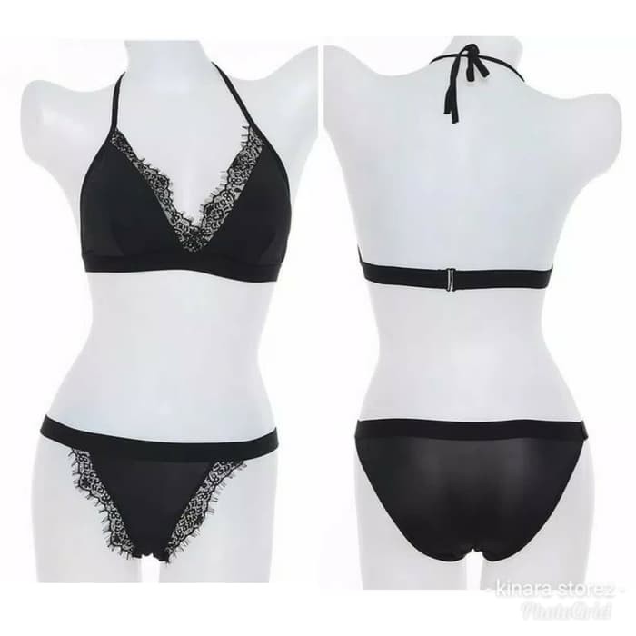 Bralette set bikini dalam setelan bra celana dalam panties sexy wanita   Hitam Limited