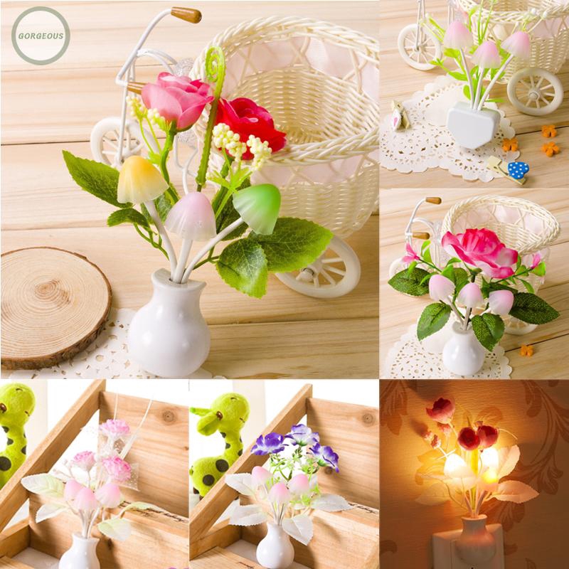 Lampu Tidur LED Bentuk Jamur Bunga Romantis Plug US untuk Lampu Tidur LED Bentuk Jamur Bunga Romantis Plug US untuk