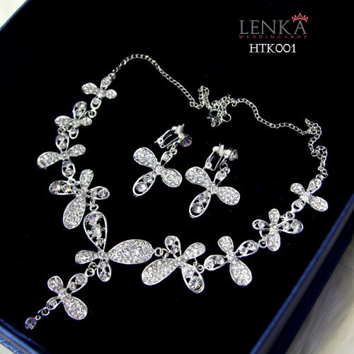 Paket Tiara Kalung Anting Kupu-Kupu Aksesoris Wedding Modern Lenka - HTK001