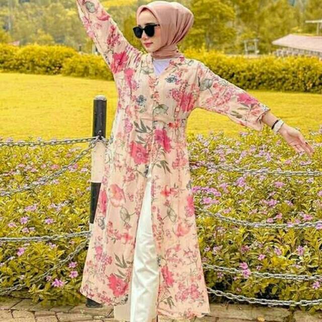 Long outer motif bunga semi dress / HAN GALLERY