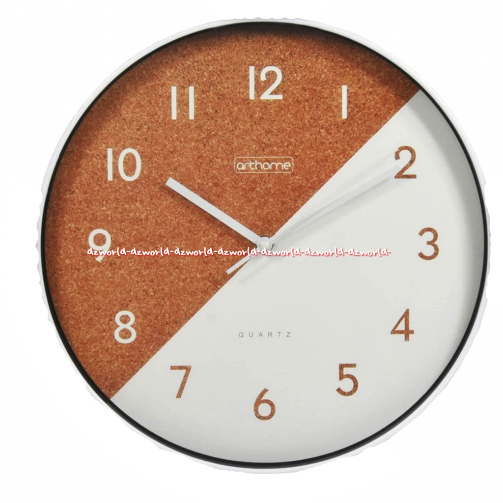 Arthome Wall Clock Wood 35cm Jam Dinding Bulat Coklat Putih Art home