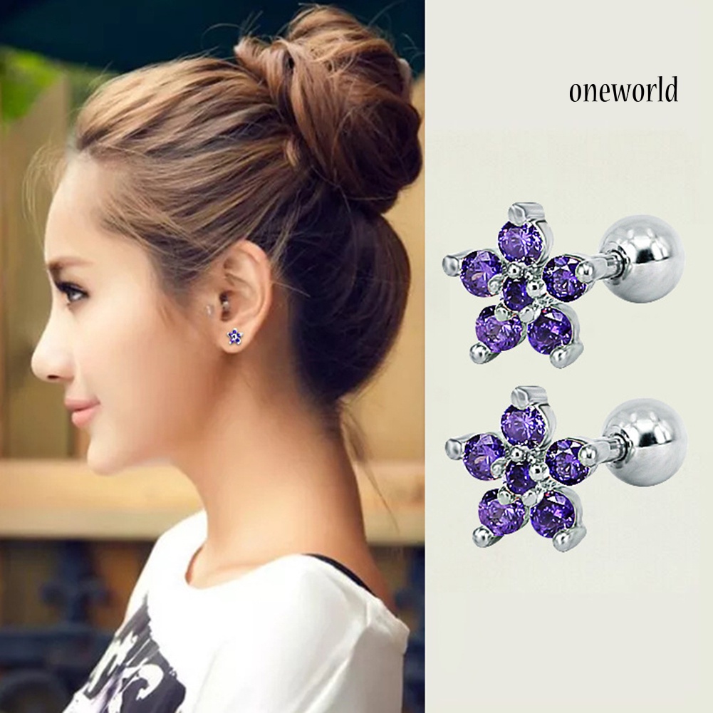 OW# 1Pc Women Cubic Zirconia Flower Ear Stud Earring Piercing Cartilage Jewelry Gift