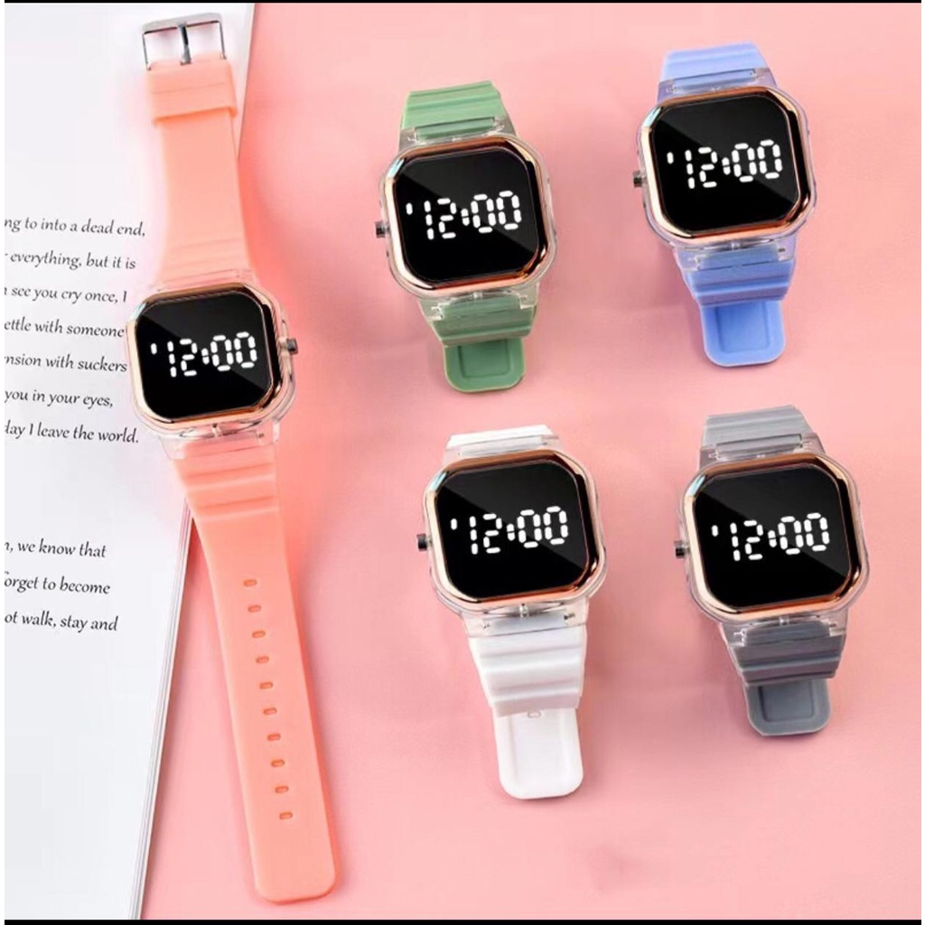 Jam Tangan Wanita Rubber Digital Trendy Dial Kotak Korean Fashion (008R)
