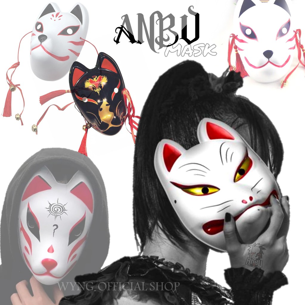 JAV Topeng Rubah Anbu Full Face Cosplay Ninja Kakashi Japan Anime Fox Mask Kabuki Kitsune Halloween 