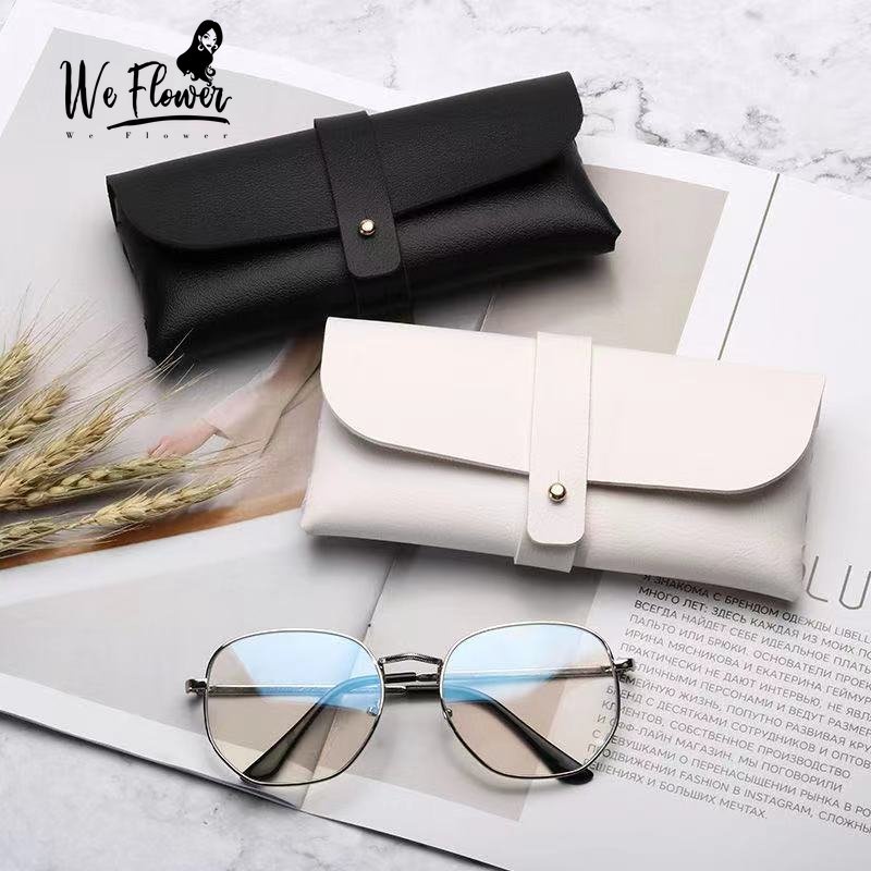 We Flower Case Pouch Pelindung Kacamata Bahan Kulit PU Lembut Tahan Lama Warna Hitam Putih Untuk Pria Dan Wanita