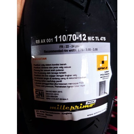 ( RS AX001 ) ADX 110 70 12 Milleprimo soft Racing balap TL Ban Luar Vespa Classic scoopy FREE PENTIL