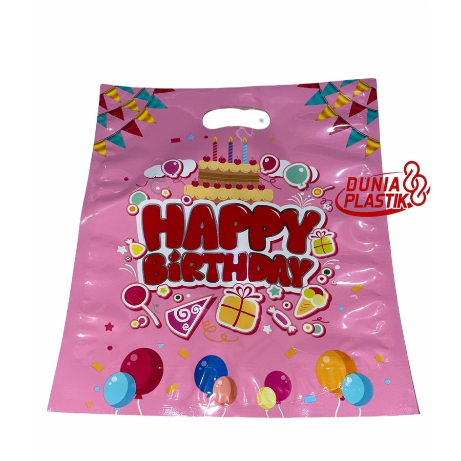 isi10pc KANTONG HBD 22x27cm tas plastik mengkilap souvenir goodie bag bungkus kado ultah ulang tahun happybirthday-KANTONG HBD PINK