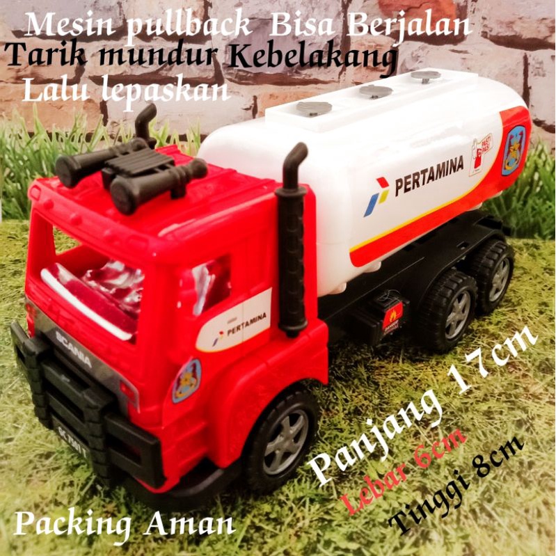 MAINAN MOBIL TRUK TANGKI PERTAMINA SHELL EVIAN Diecast Mesin Pull Back Bisa Berjalan Bahan Plastik S