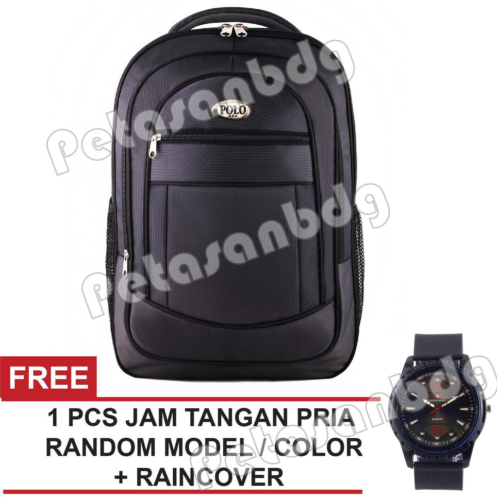 PTS -Polo USA Chameleon Backpack - Grey + Raincover FREE Jam Tangan Pria