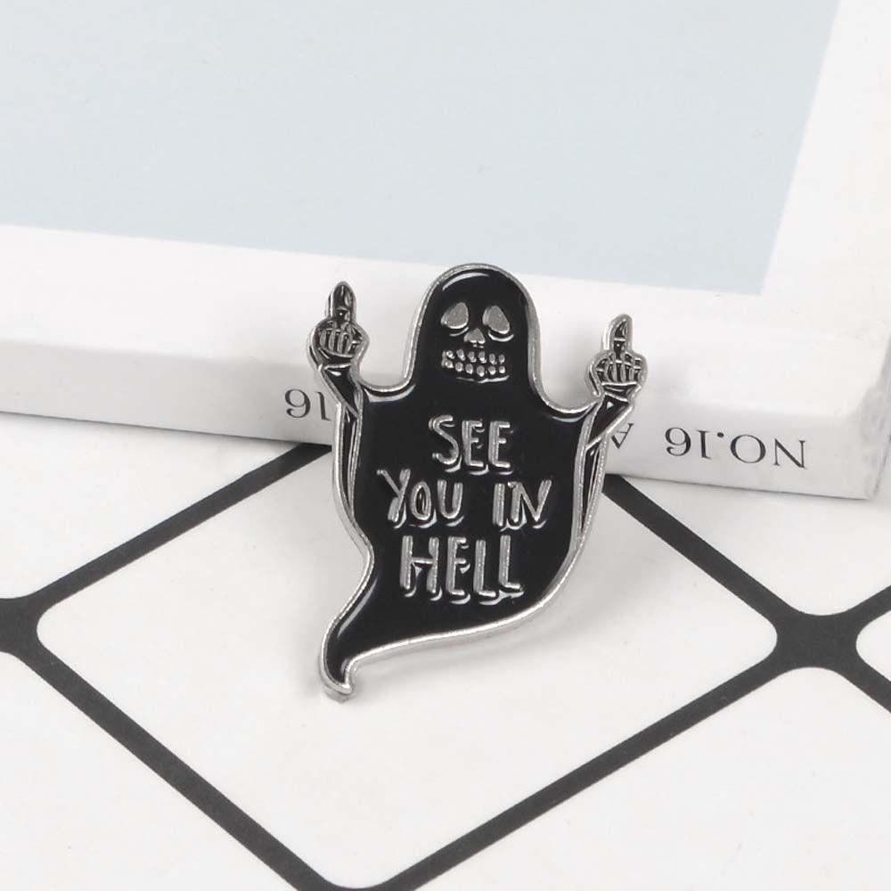 Needway   Hantu Bros Punk Mantel Jari Tengah See you in hell Tangan Lencana Pin Enamel Pin