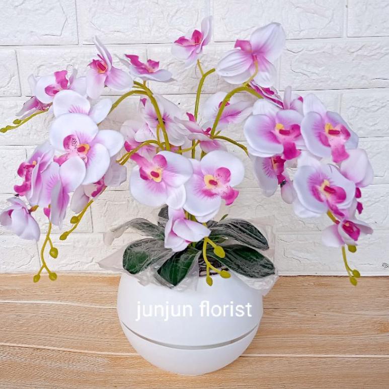[KODE 7T0WT] Bunga anggrek plastik jumbo pot bola besar/bunga hiasan meja /bunga anggrek jumbo artificial//
