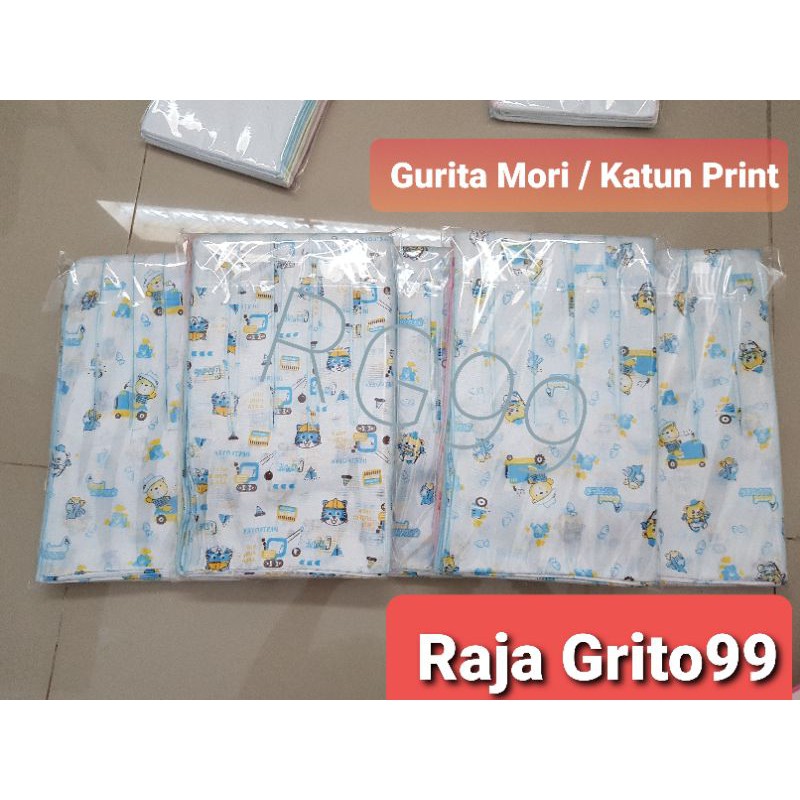 Gurita Bayi Putih PRINT bhn KATUN Tebal isi 1 Lusin / Gurita Baby Premium, Grita mori Sablon Halus / Grito ikat Gambar / Gurita Tali, Bahan katun - Grosir 12 pcs