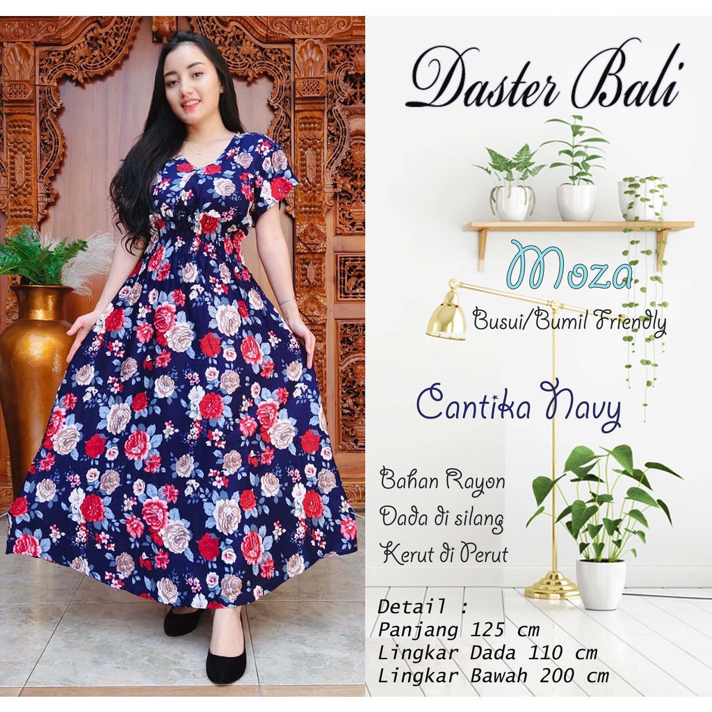 DASTER MOZA PRINT | BALI LONGDRESS-CANTIKA NAVY