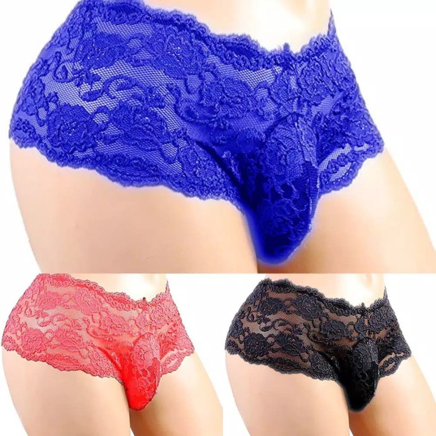 SCS Celana Dalam Brukat Sexy Pria M-3XL Lace Man Lingerie Gay Club House - Celana Dalam