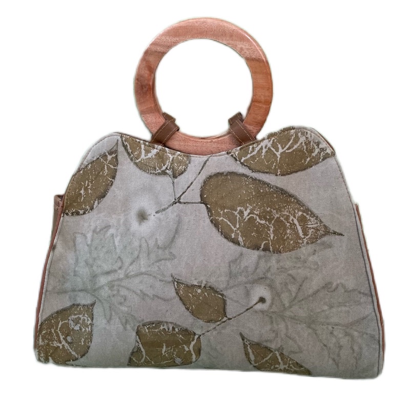 Tas wanita unik bahan kulit sintetis dan kanvas ECOPRINT