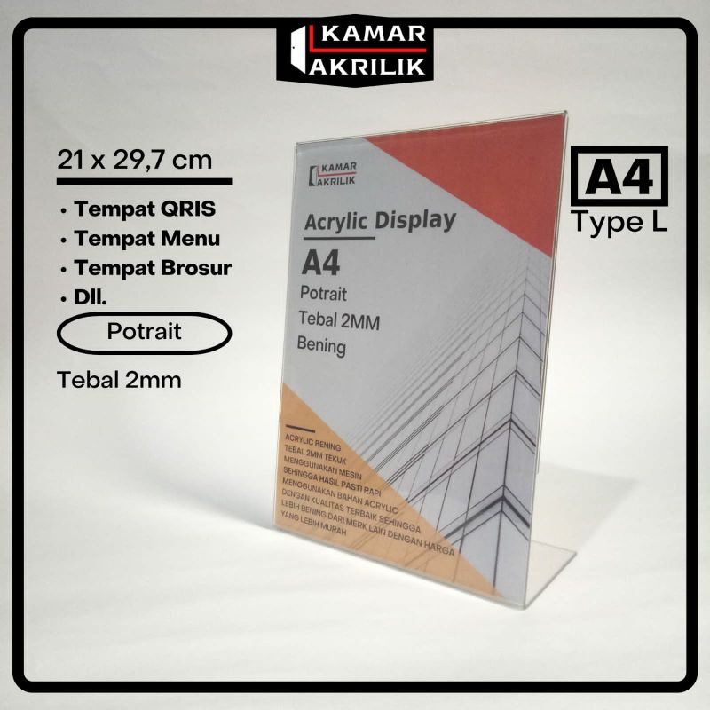 

Akrilik Tent Holder A4 L Potrait 2mm/ Tempat Brosur