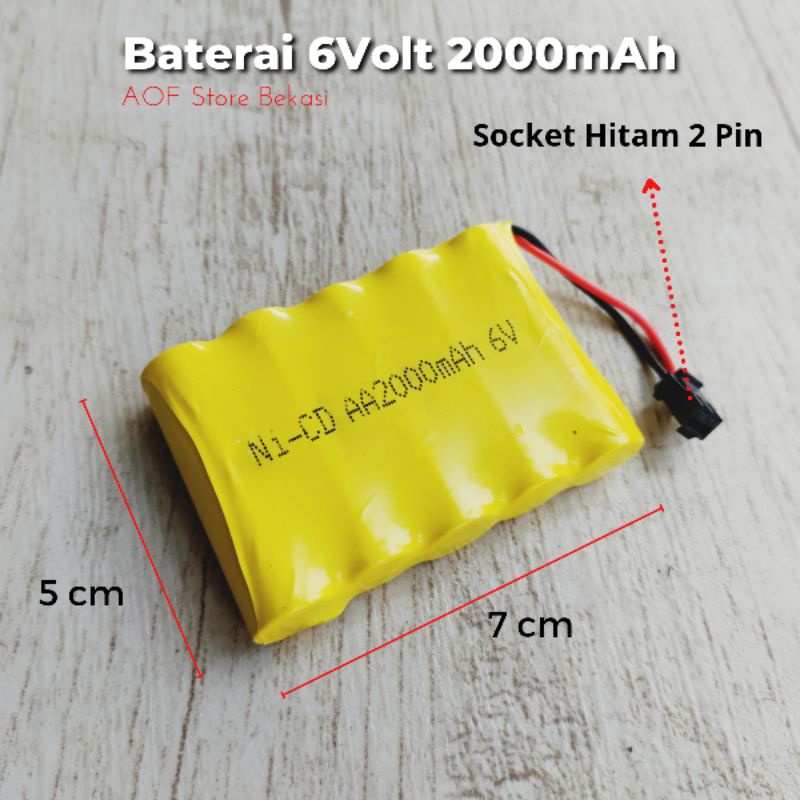 Batere Mobil Remot R/C 6V 4000mAh Socket Hitam Batre Baterai