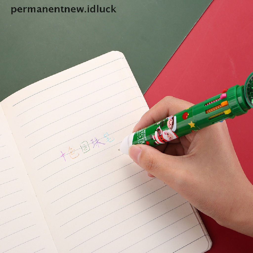 Pulpen Minyak 10 Warna Tema Natal Untuk Alat Tulis Sekolah / Kantor